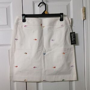 Rafaella stretch mini skirt embroidered sunglass print summer fun  Sz 10 NWT